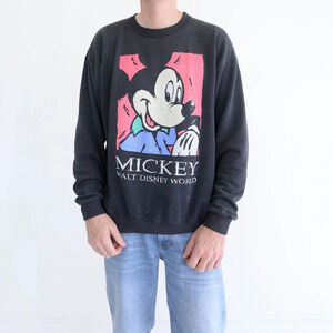 Vintage 80S Disney Designs Black & Pink Sweater Size Large Rare Find U.S.A. Made